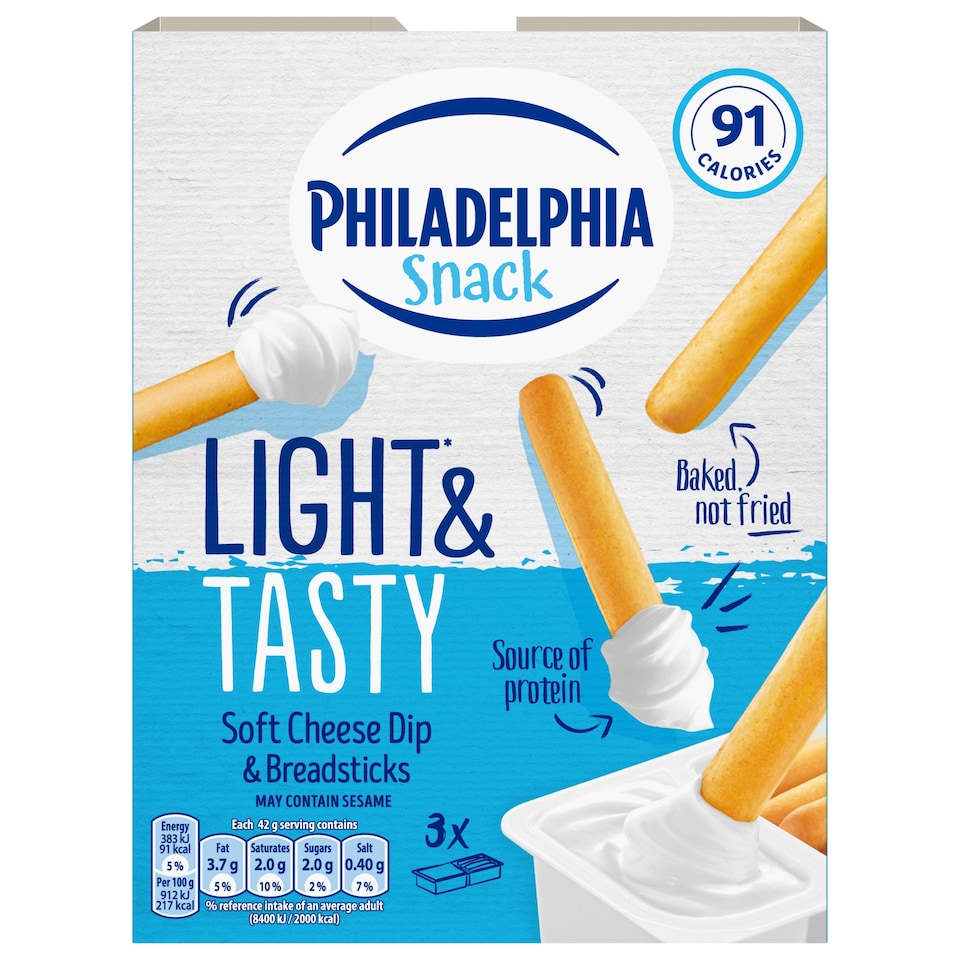 image 1 of Philadelphia Light Low Fat Soft Cream Cheese Snacks 3 Pack 126G