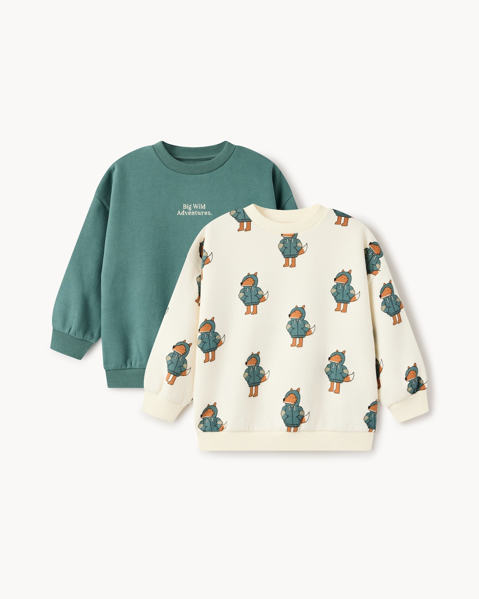 image 1 of F&F Boys 2-Pack Cotton Rich Fox Sweatshirts in Cream