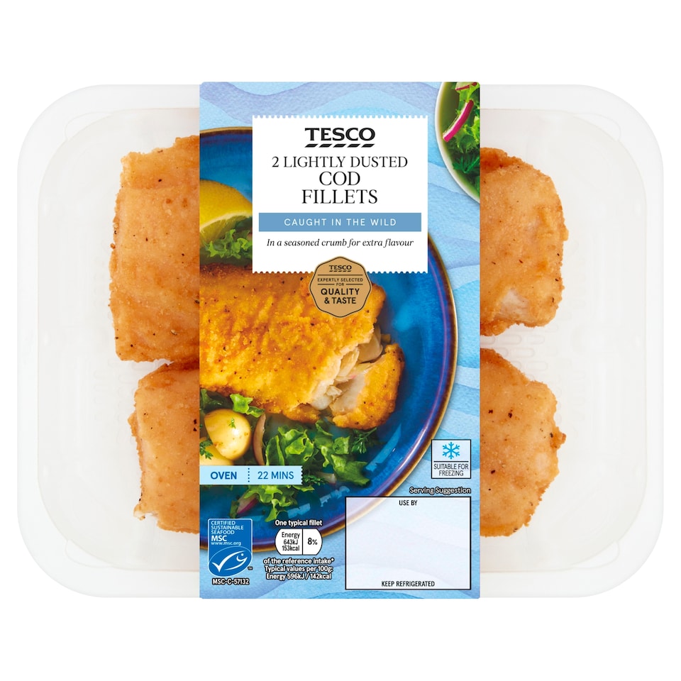 Tesco 2 Lightly Dusted Cod Fillets 255G