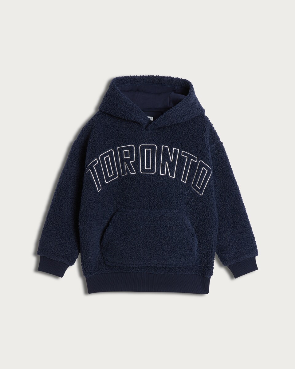 image 1 of F&F Boys Borg Textured Slogan Hoodie in Navy