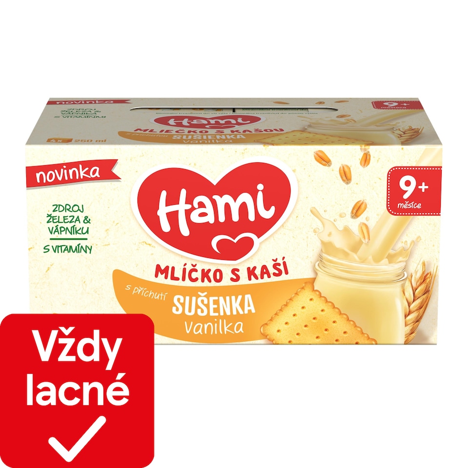 obrázok 1 z HAMI Mliečko s kašou s príchuťou sušienka vanilka 4x250 ml