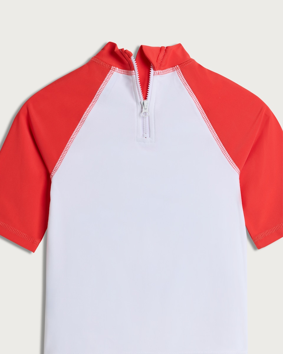 image 1 of Hot Wheels 2-Piece Rash Vest and Swim Shorts Set in Red