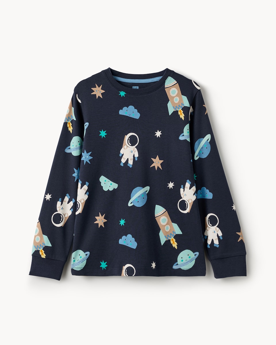 image 1 of F&F Boys Pure Cotton Space Pyjama Set in Navy