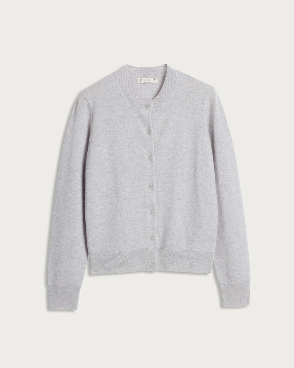 image 1 of F&F Premium Pure Cashmere Button Up Cardigan in Grey