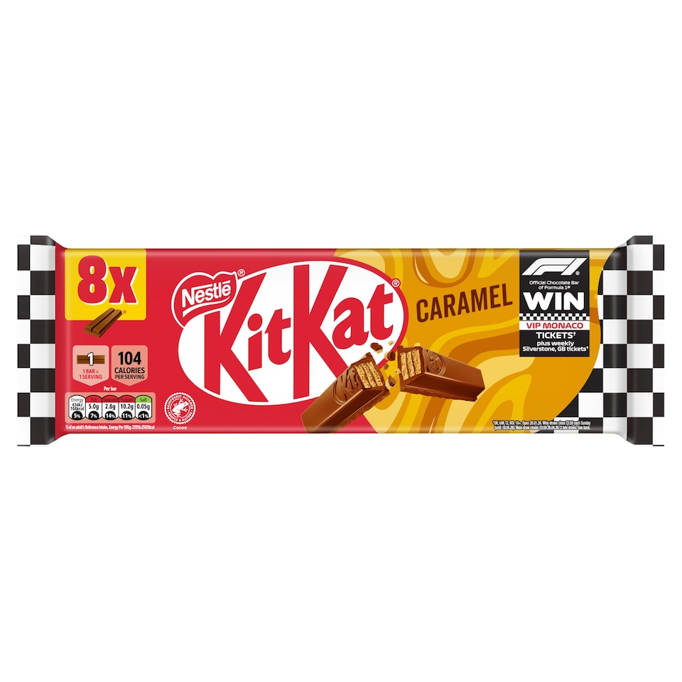 image 1 of KitKat 2 Finger Caramel Milk Chocolate Biscuit Bars 8 Pack Multipack 165.6g