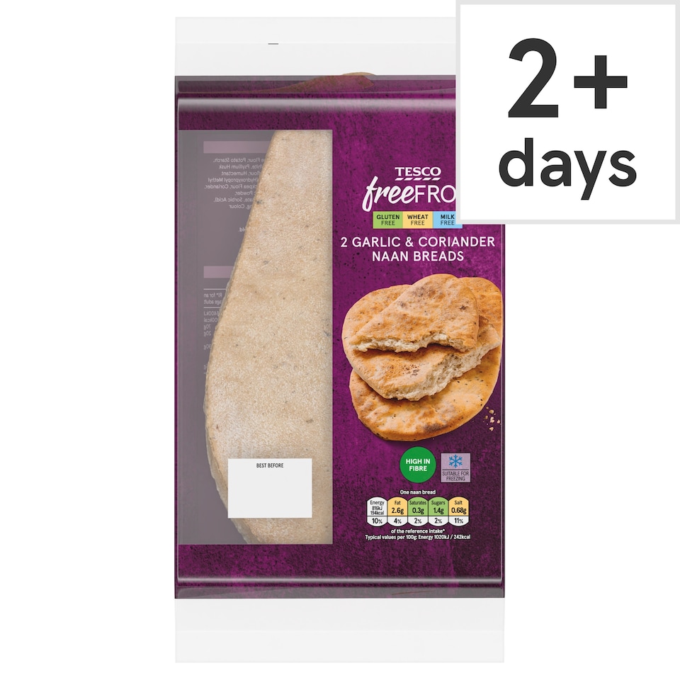 Tesco 2 Garlic & Coriander Naan Breads