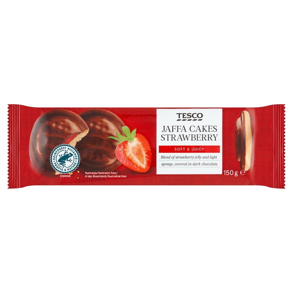 Tesco Jemné pečivo s jahodovým želé polomáčené v hořké čokoládě 150g
