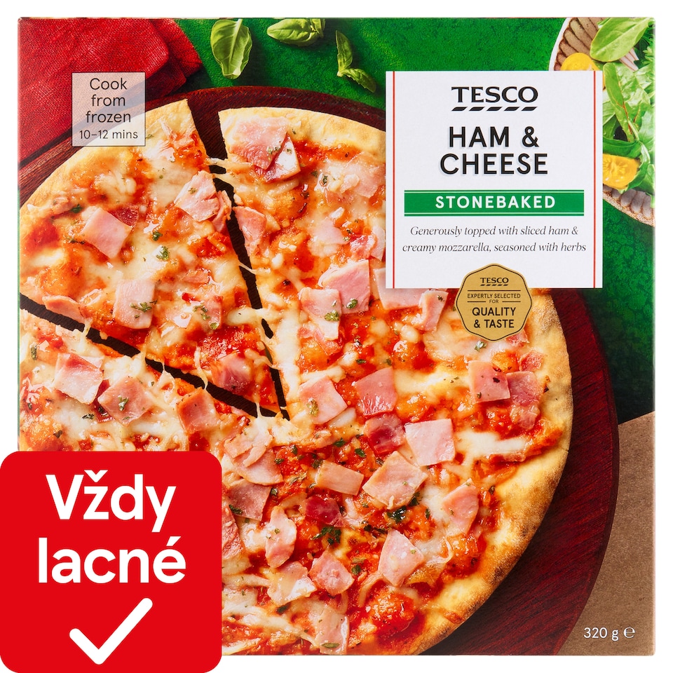 Tesco Pizza pečená v kamennej peci so šunkou, syrmi eidam a mozzarella 320 g