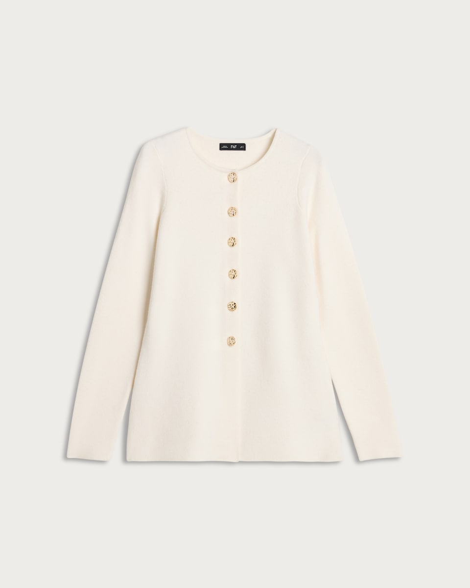 image 1 of F&F Knitted Button Front Cardigan in Cream