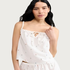 The F&F Edit Pure Cotton Floral Embroidered Camisole Pyjama Top in White