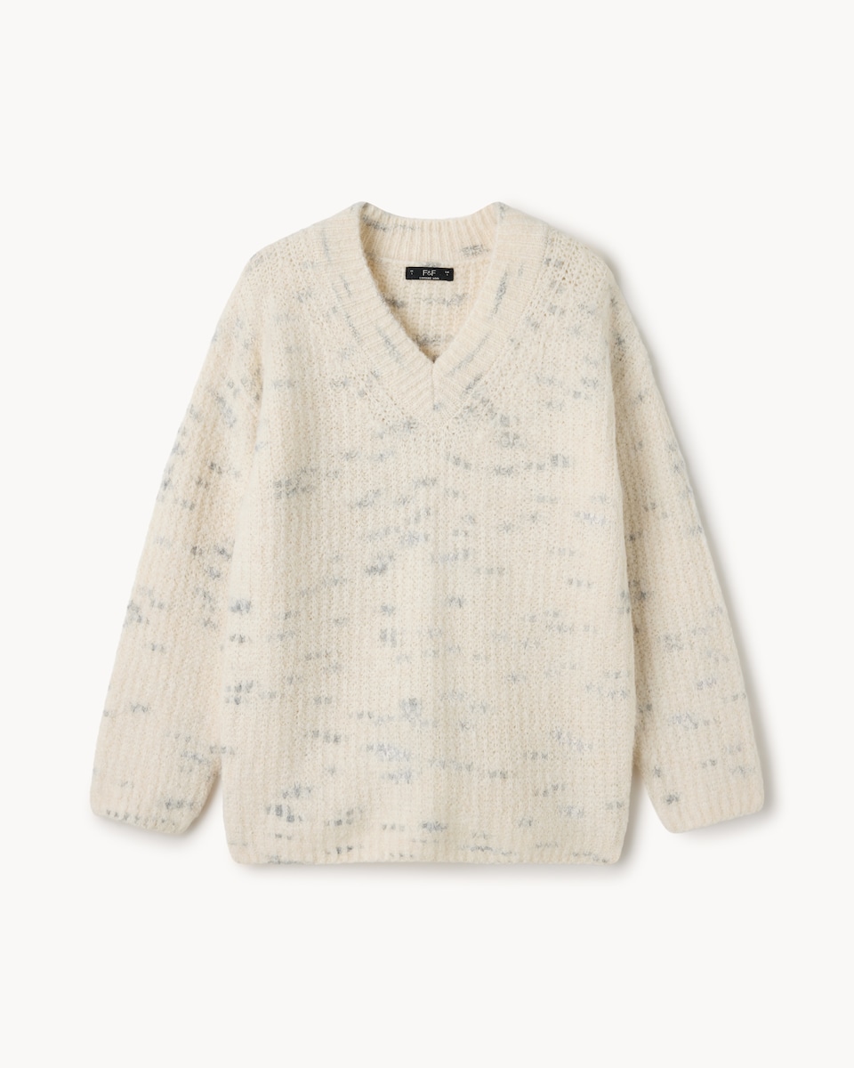 image 1 of F&F Textured V Neck Jumper with Wool in Cream