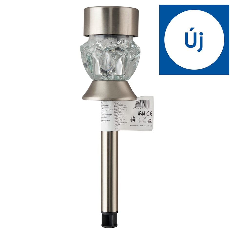 GM3008 rozsdamentes acél, üveg és műanyag napelemes lámpa 7 x 7 x 34 cm