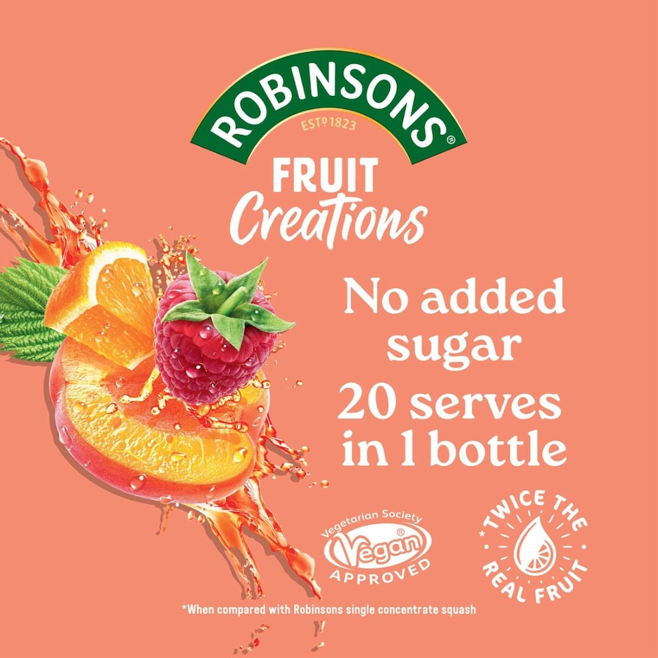 image 1 of Robinsons Fruit Creations Peach & Raspberry Squash 1L