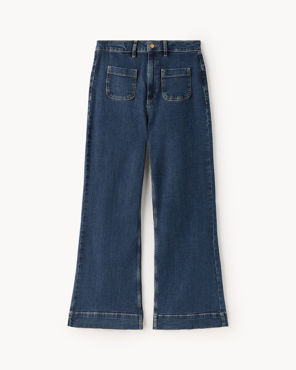 image 1 of F&F Cotton Rich Flared Jeans in Navy