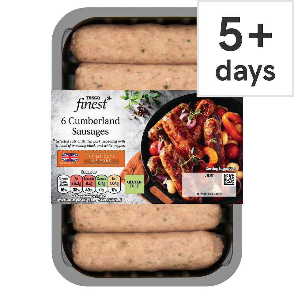  Tesco Finest 6 Cumberland Pork Sausages 400g