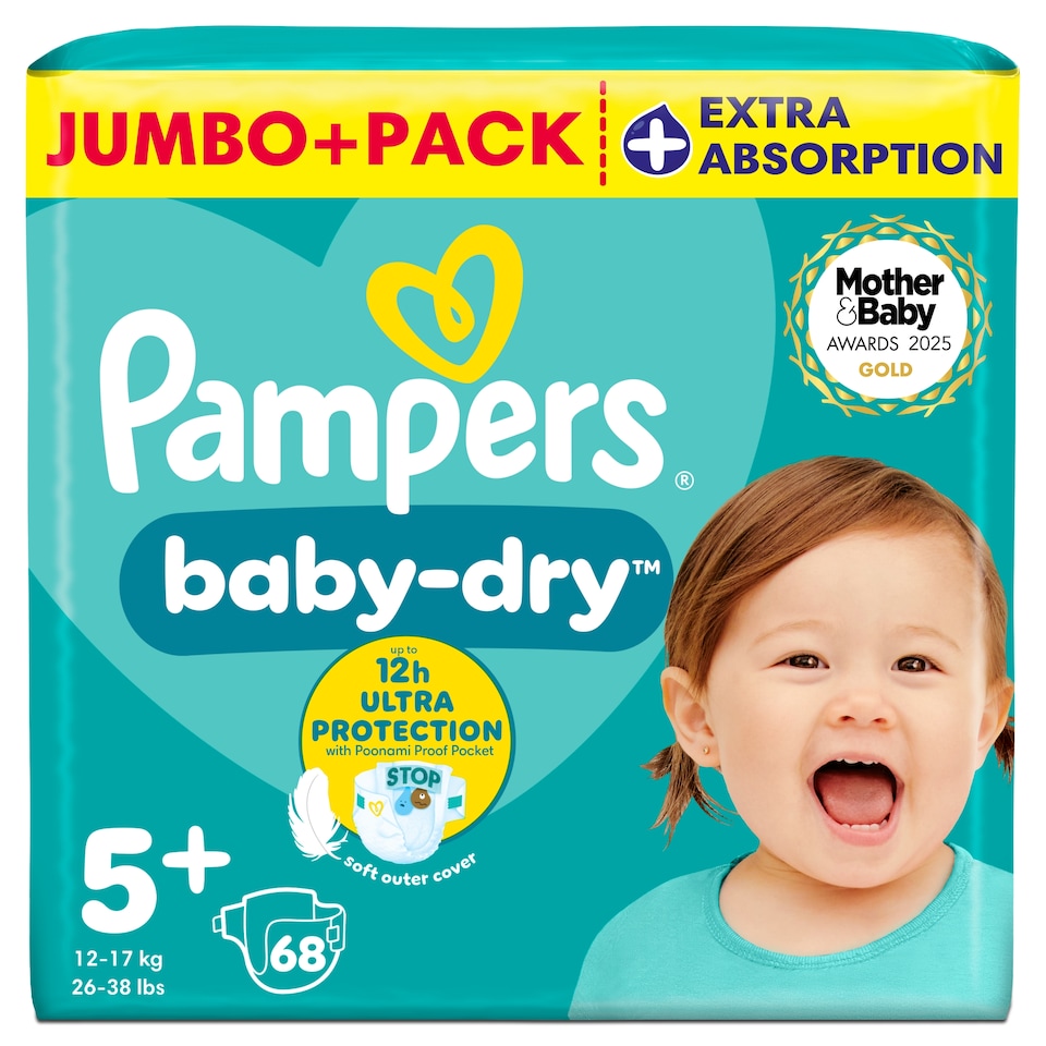 image 1 of Pampers Baby Dry Size 5+ Jumbo+ Pack 68 Nappies