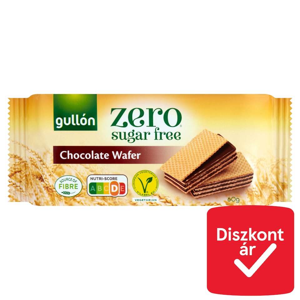 Gullón Zero kakaós ízesítésű krémmel töltött ostya édesítőszerrel, cukormentes 60 g  1. kép
