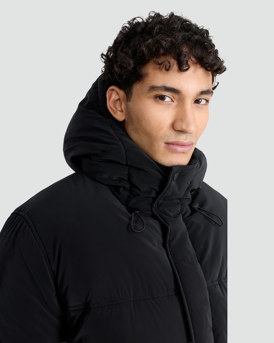 image 1 of F&F Longline Hooded Shower Resistant Puffer Coat in Black