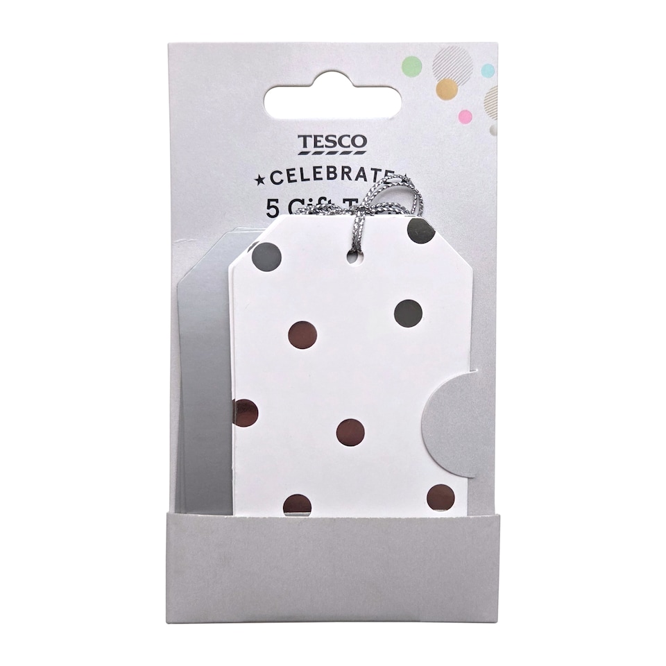 Tesco Silver & White Tags 5pk