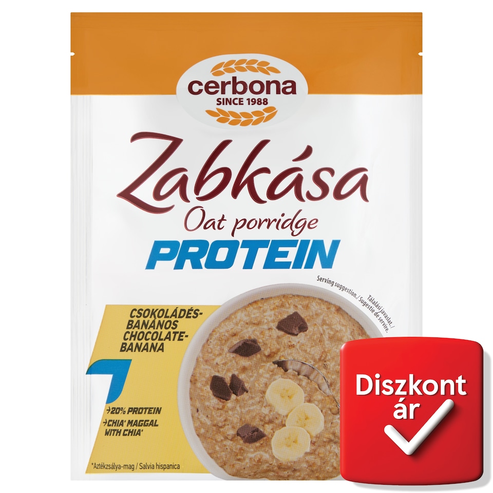 Cerbona Protein fehérjében gazdag csokoládés-banános zabkása édesítőszerekkel 60 g