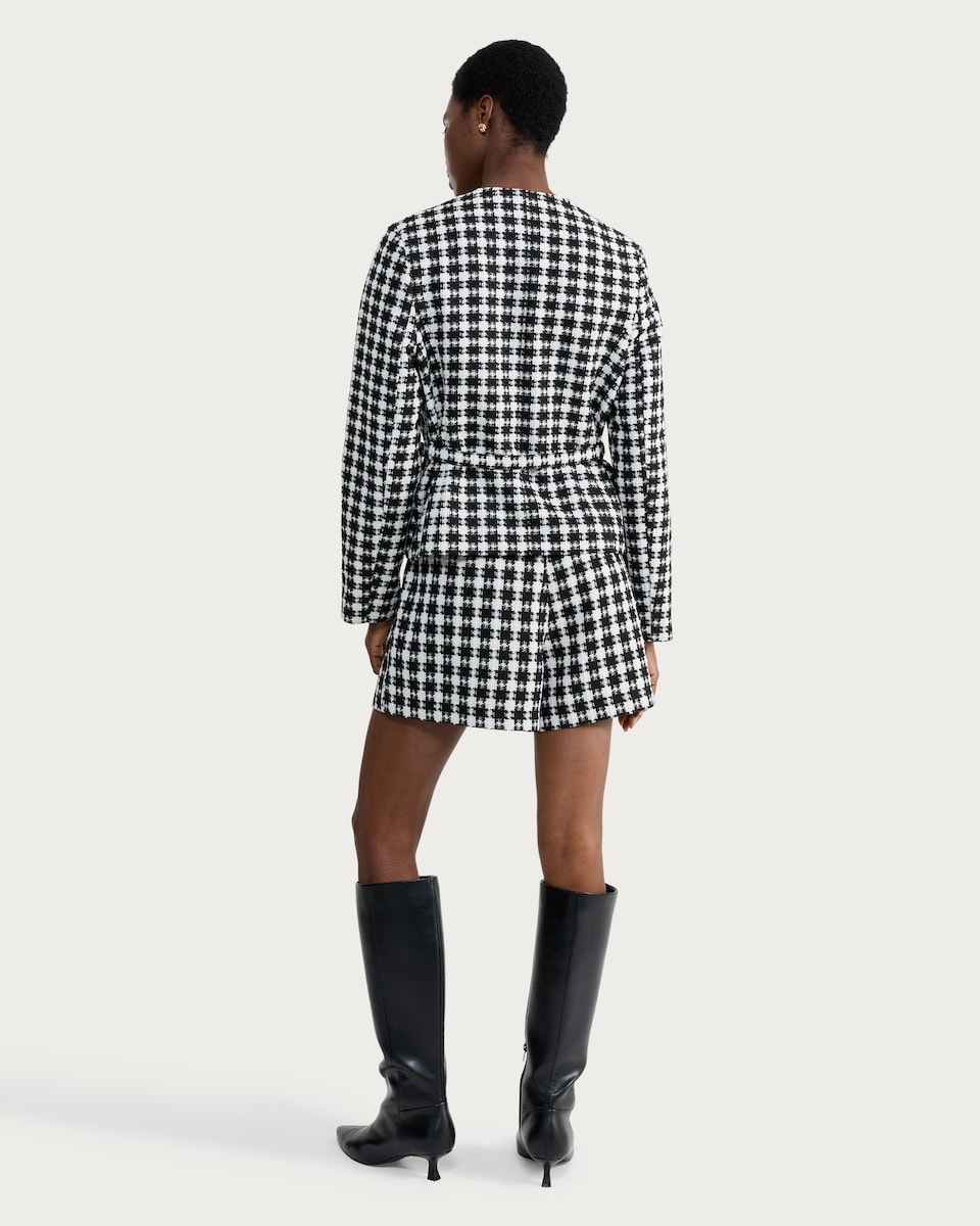 image 1 of F&F Dogtooth Textured Belted Jacket in Black