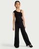 image 1 of F&F Girls Crinkle Textured Wide Leg Trousers in Black