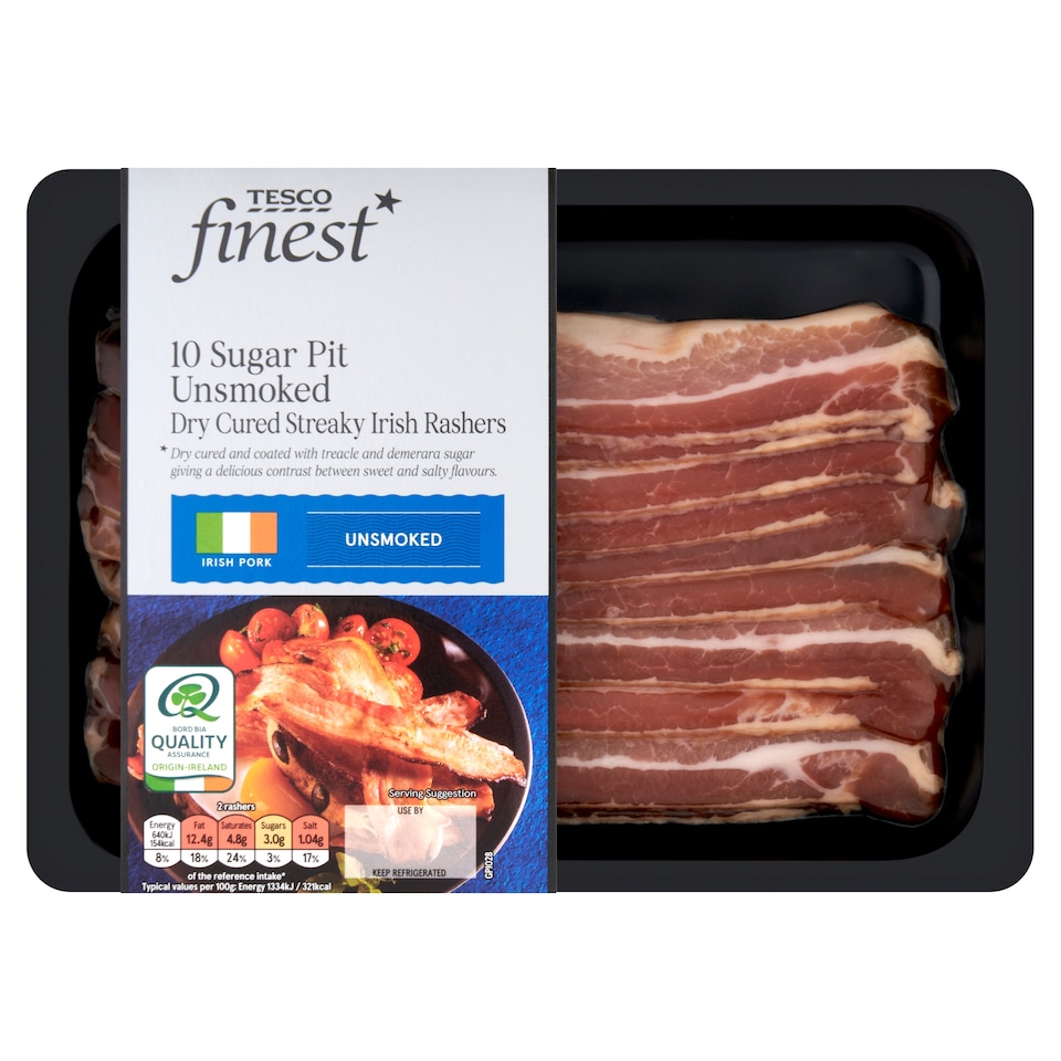 Tesco Finest 10 Sugar Pit Unsmoked Dry Cured Streaky Irish Rashers 240g