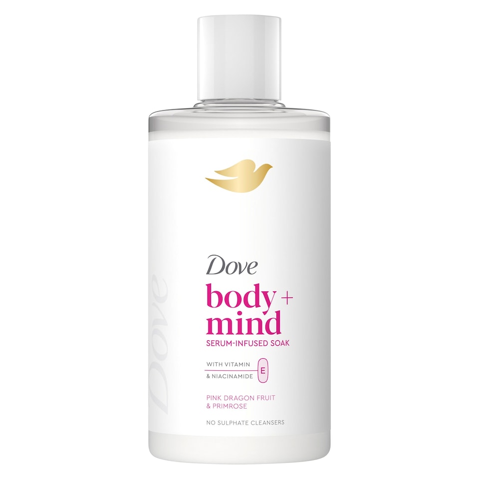 image 1 of Dove Body + Mind Pink Dragonfruit & Primrose Serum Infused Bath Soak 400ml