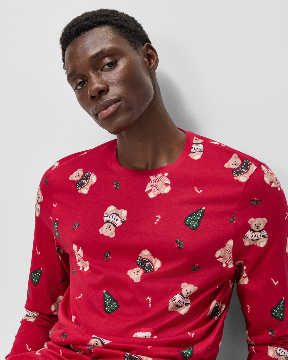 image 1 of Christmas Pure Cotton Festive Bear Matching Family Pyjama Set in Red