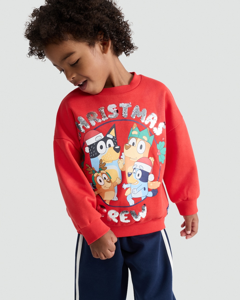 image 1 of Bluey Cotton Rich Christmas Print Sweatshirt in Red