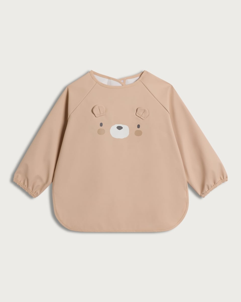 F&F Baby Bear Print Baby Long Sleeved Bib in Med Nude