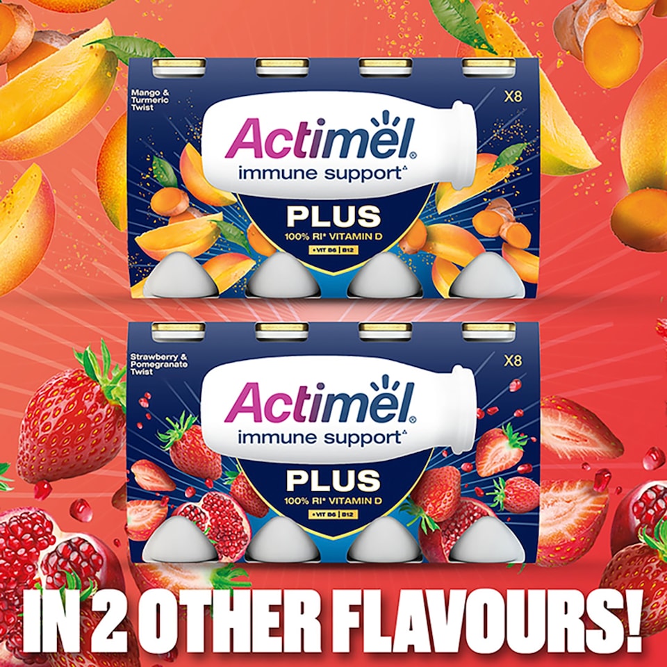 image 1 of Actimel Plus 100% Vitamin D Cherry & Elderberry Live Yoghurt Drink Multipack 8x100g