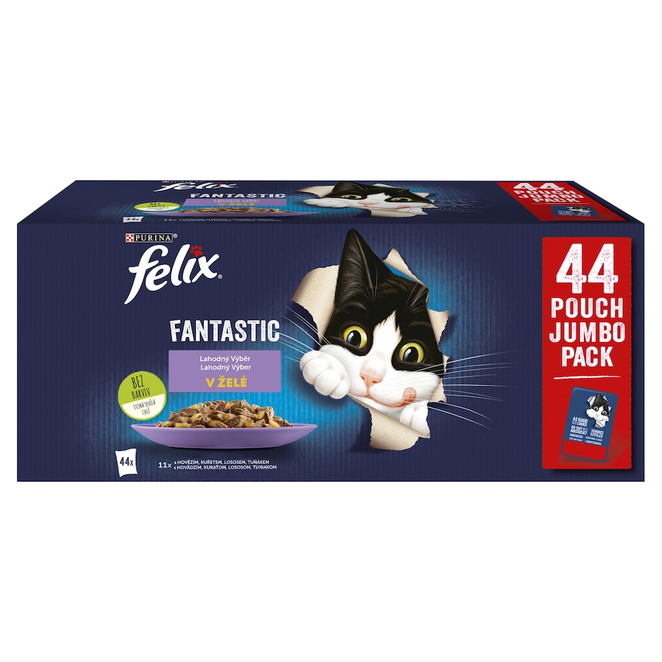 Obrázek 1 pro produkt Felix Fantastic kapsičky pro kočky hovězí, kuře, losos, tuňák v želé 44 x 85g