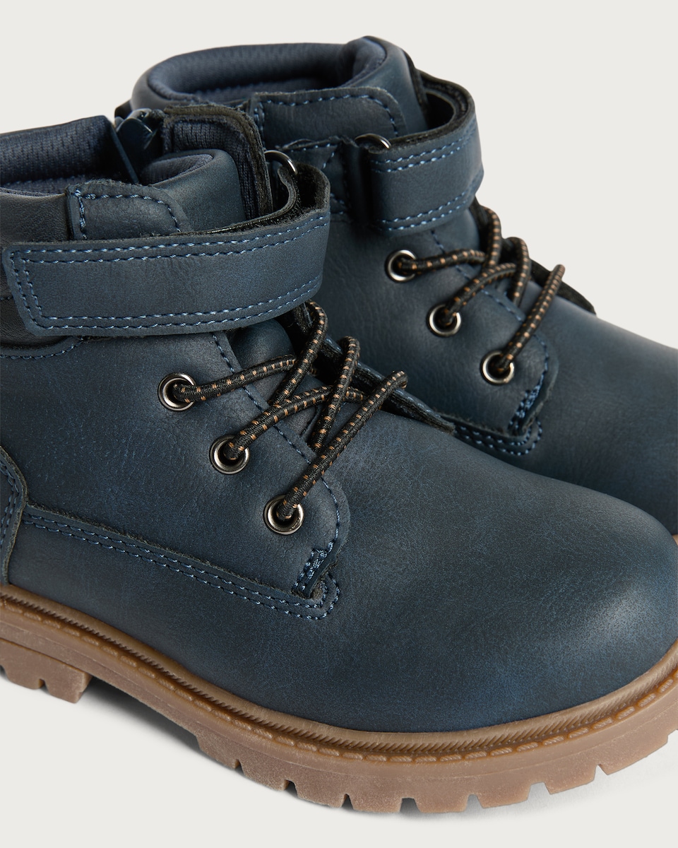 image 1 of F&F Boys Touch Fastening Lace Up Ankle Boots in Navy