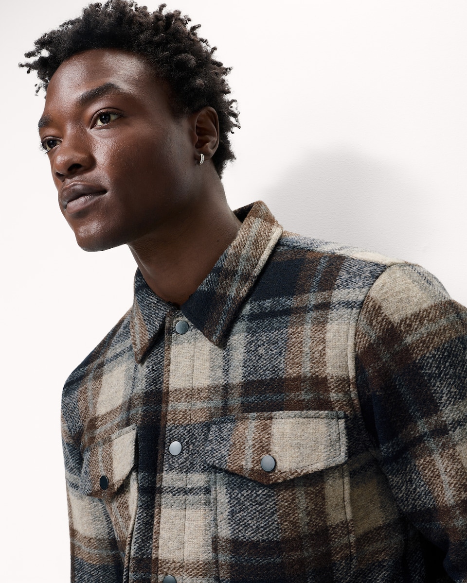 image 1 of F&F Checked Hooded Overshirt in Navy