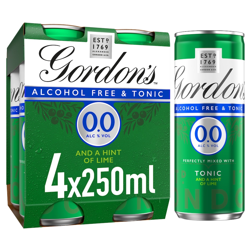image 1 of Gordon's Alcohol Free Spirit & Tonic with Lime Can 0% Vol 4x250ml