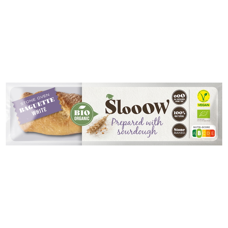 Slooow Bio Organic Stone Oven Partially Baked White Baguette 250g