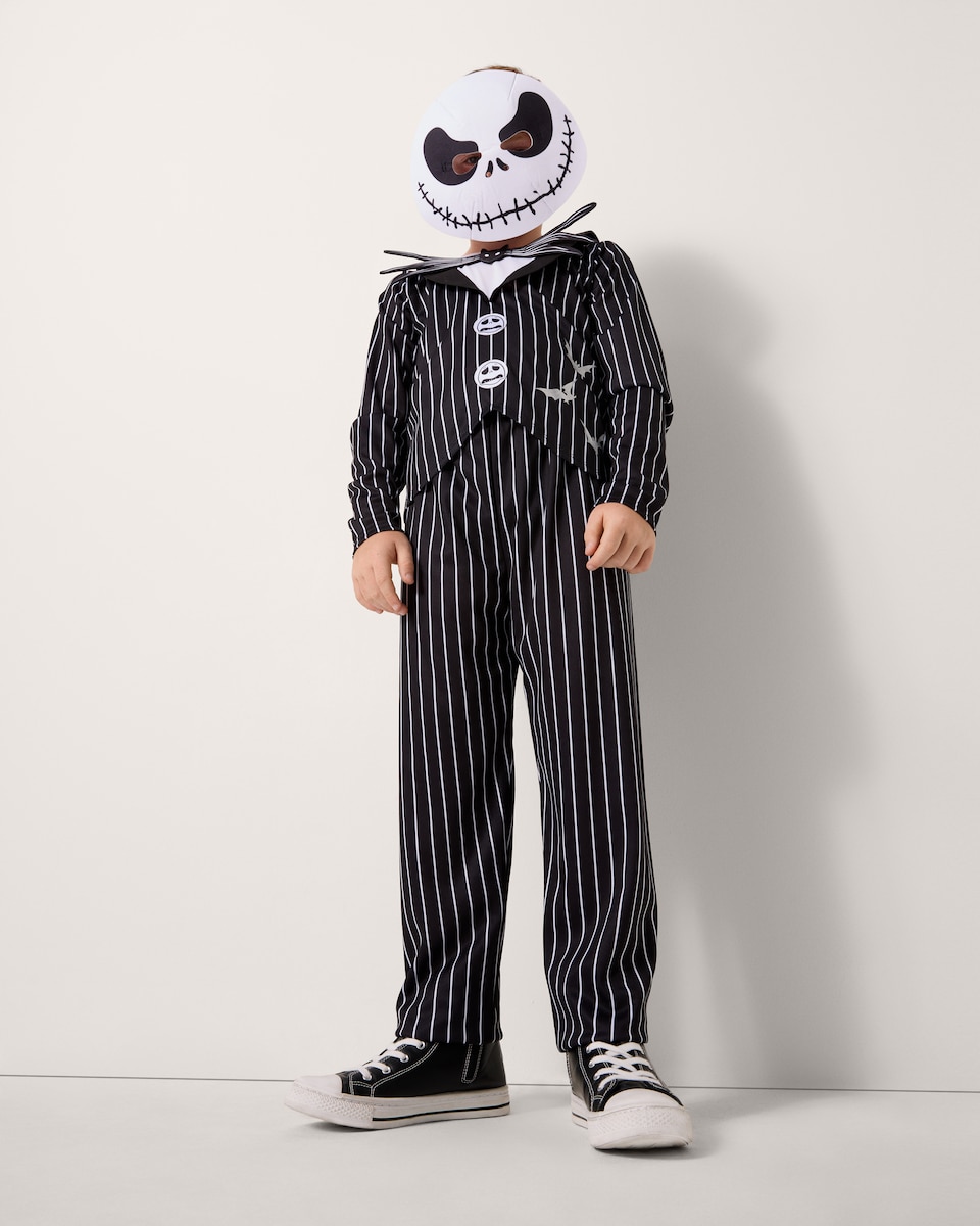 image 1 of Jack Skellington Halloween Fancy Dress Costume in Black