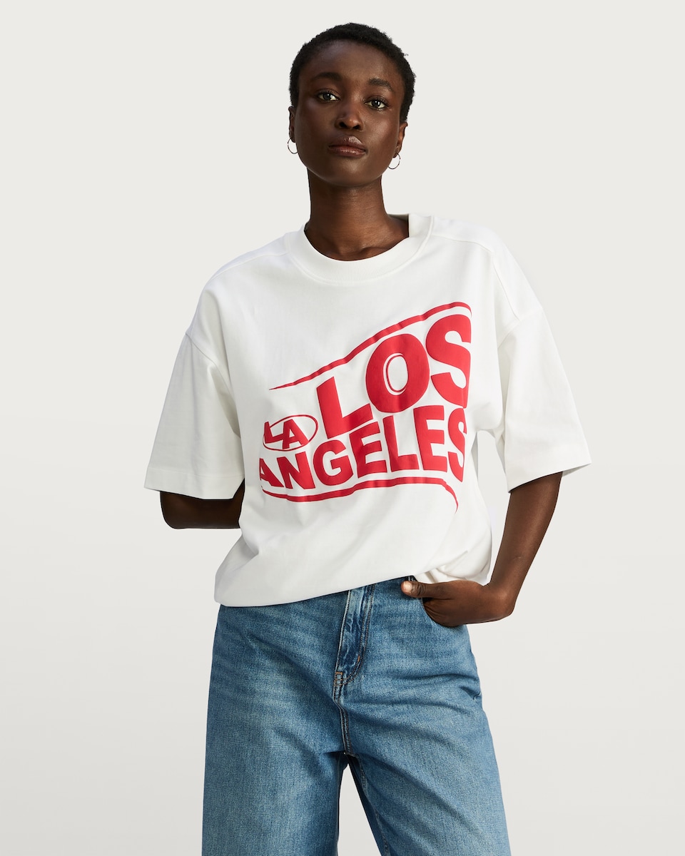 image 1 of The F&F Edit Oversized Los Angeles Print T-Shirt in White