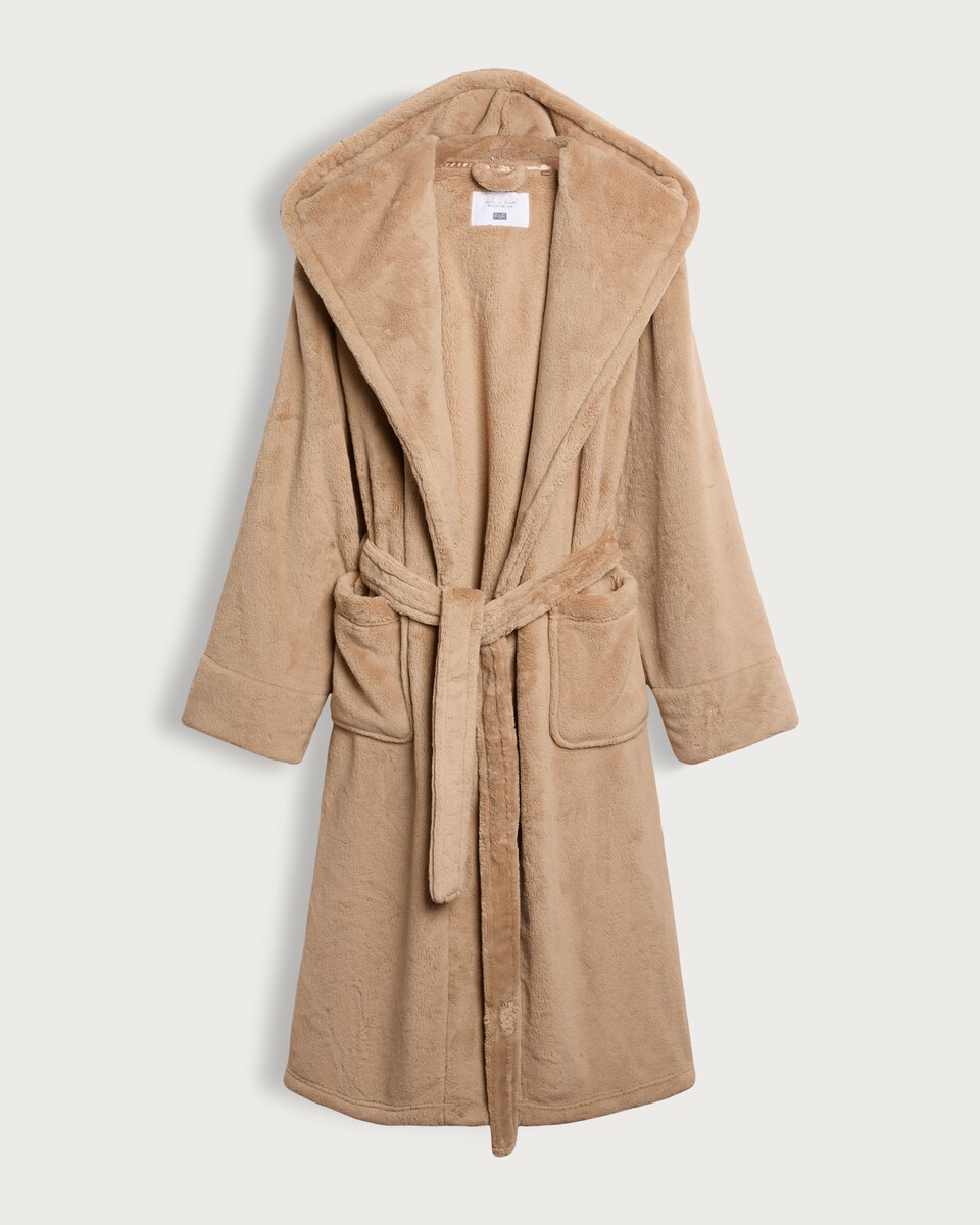 image 1 of F&F Fleece Hooded Dressing Gown in Cream