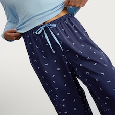 F&F Ribbed Scoop Neck Bow Print Pyjama Set in Multi Blue