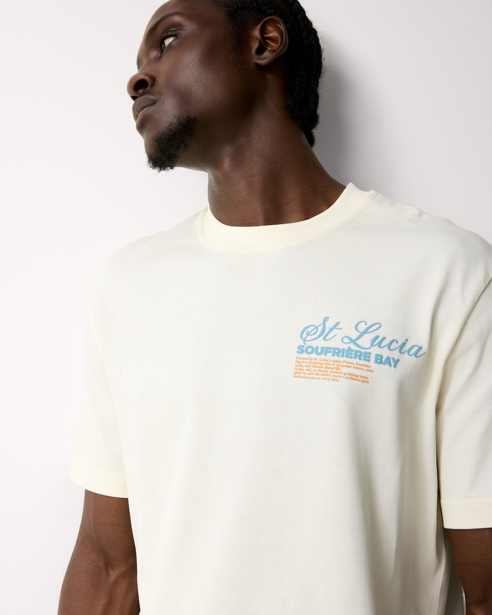 image 1 of F&F Pure Cotton St Lucia Slogan T-Shirt in Ecru
