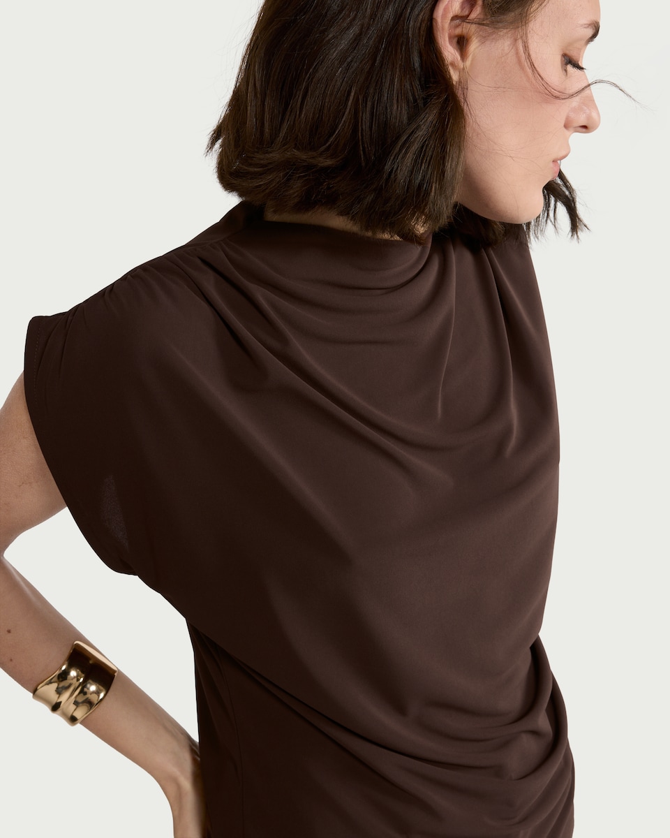 image 1 of F&F Draped Short Sleeved Top in Chocolate