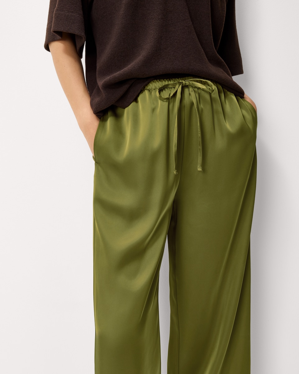 image 1 of F&F Satin Wide Leg Trousers in Olive