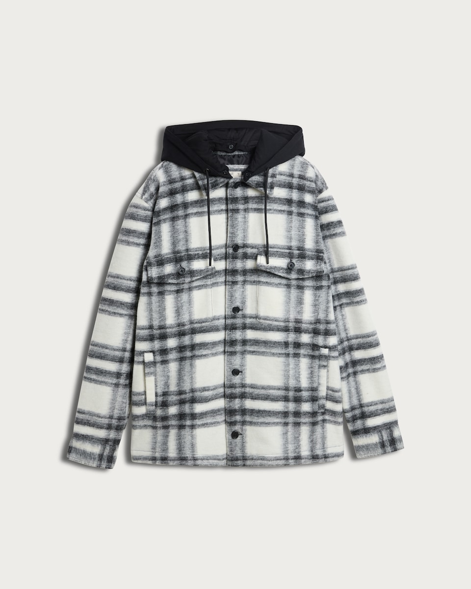 image 1 of F&F Brushed Check Hooded Shacket in White