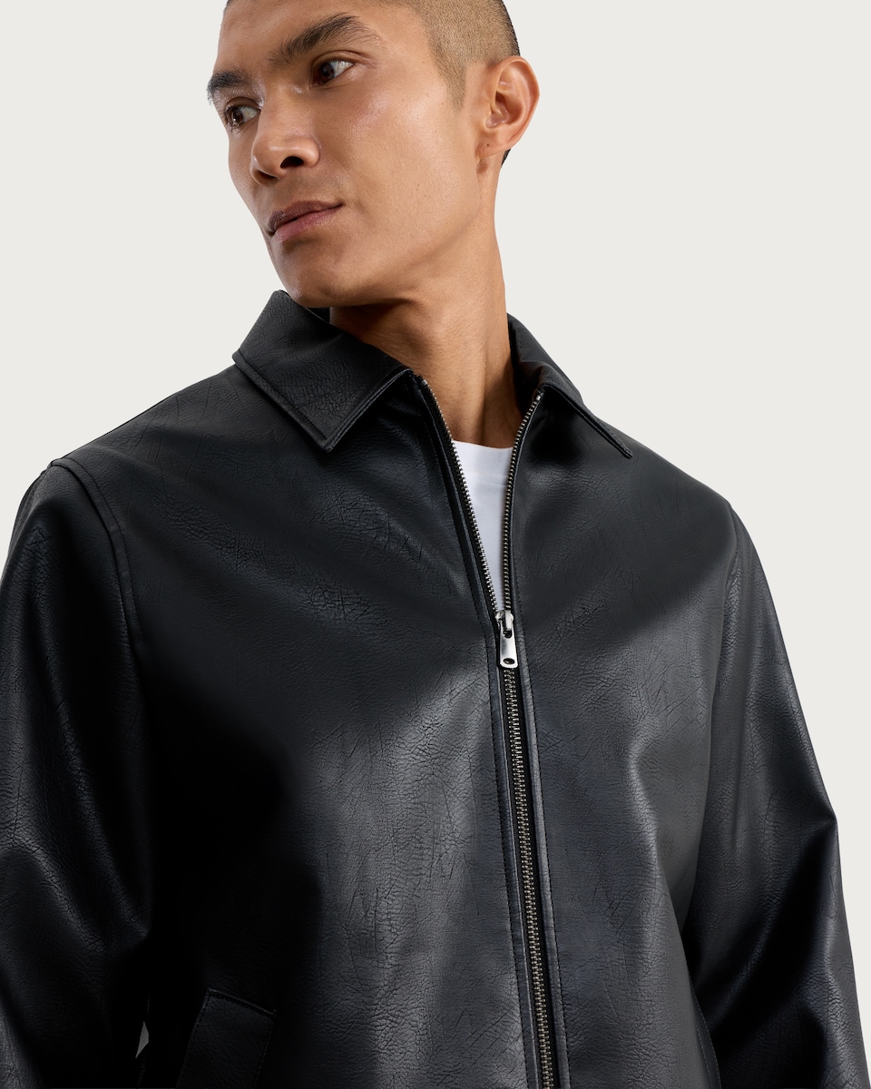 image 1 of F&F Zip-Up Faux Leather Jacket in Black