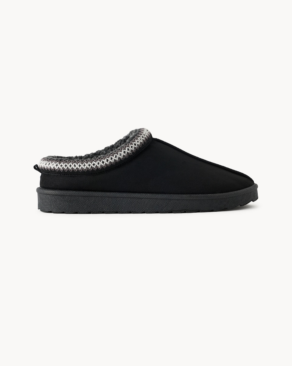 image 1 of F&F Faux Fur Lined Braided Mule Slippers in Black