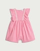 image 1 of F&F Baby Pure Cotton Gingham Floral Trim Romper in Pink