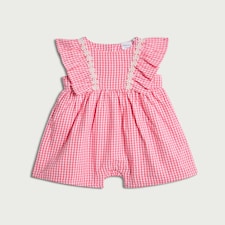 F&F Baby Pure Cotton Gingham Floral Trim Romper in Pink