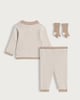 image 2 of F&F Baby 3-Piece Knitted Stripe Jumper, Leggings and Socks Set in Cream